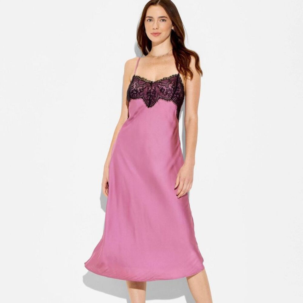 Wild Fable - Women's Lace Trim Satin Midi A-Line Dress - Wild F Mauve